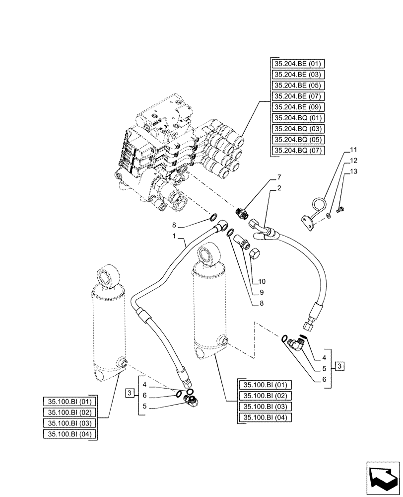 Схема запчастей Case IH PUMA 150 - (35.100.AR[01]) - VAR - 391136, 758011, 758012, 758013, 758014, 758015, 758016, 758017, 758018, 758019, 758020, 758021 - LIFT CYLINDER, LINE (35) - HYDRAULIC SYSTEMS