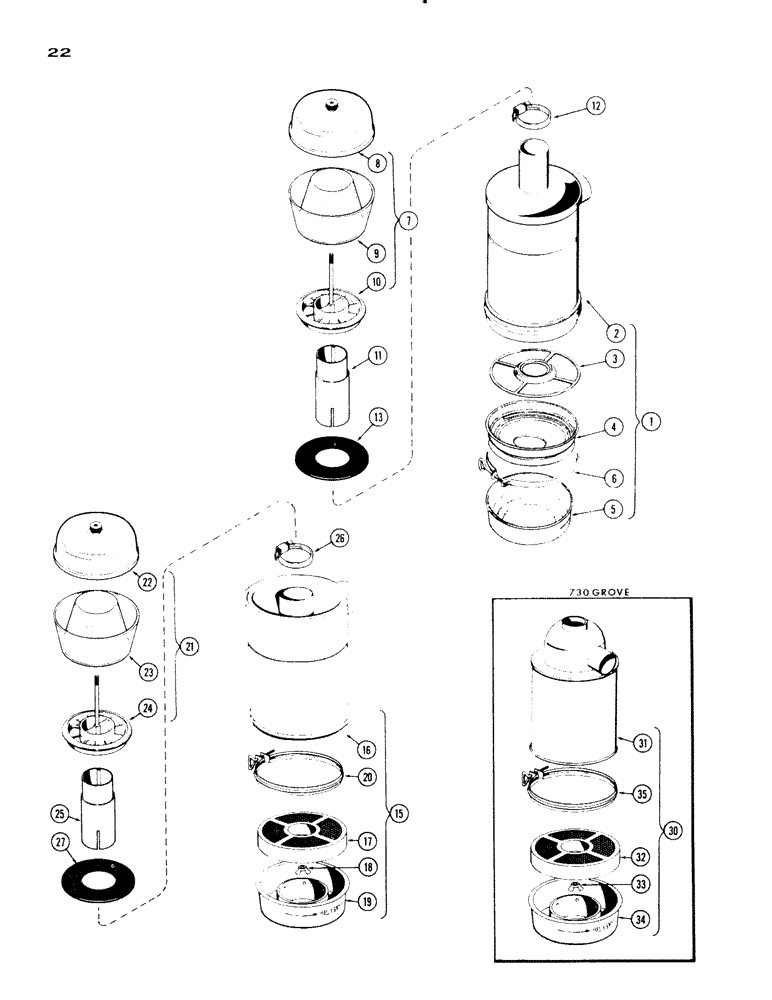 Схема запчастей Case IH 830-SERIES - (022) - AIR CLEANER AND PRE CLEANERS, 267 AND 301 DIESEL ENG, EXCEPT GROVE, AIR CLEANER 267 DIESEL, GROVE (02) - ENGINE