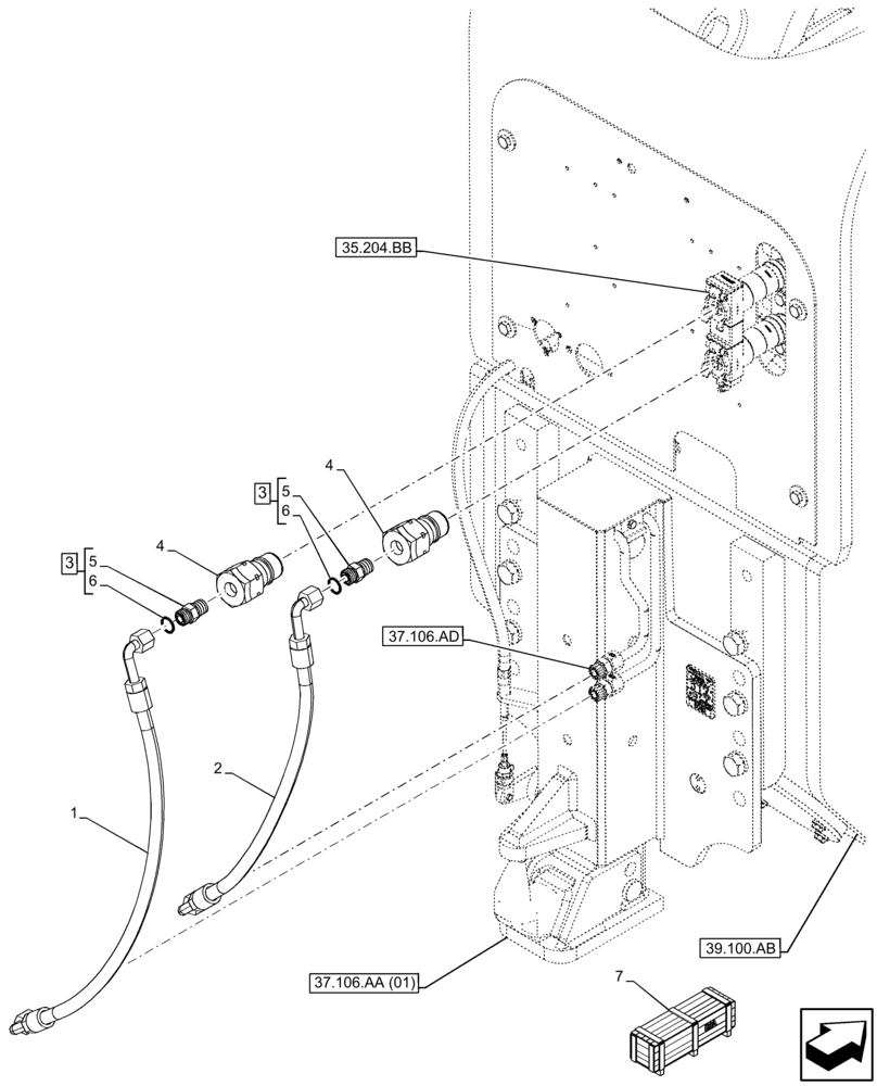 Схема запчастей Case IH FARMLIFT 735 - (37.106.AB) - VAR - 749497 - AUTOMATIC HITCH, HYDRAULIC LINE, CYLINDER (37) - HITCHES, DRAWBARS & IMPLEMENT COUPLINGS