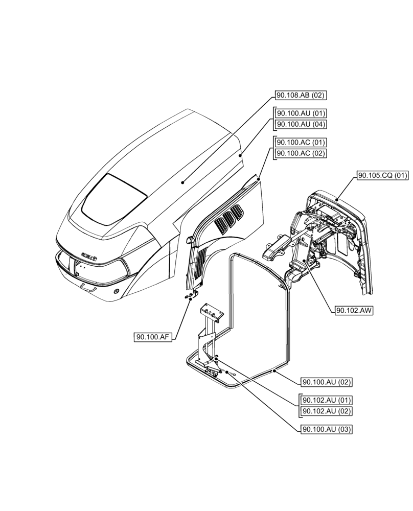 Схема запчастей Case IH FARMALL 115C - (90.000.00[06]) - SECTION INDEX - PLATFORM, CAB, BODYWORK AND DECALS (90) - PLATFORM, CAB, BODYWORK AND DECALS