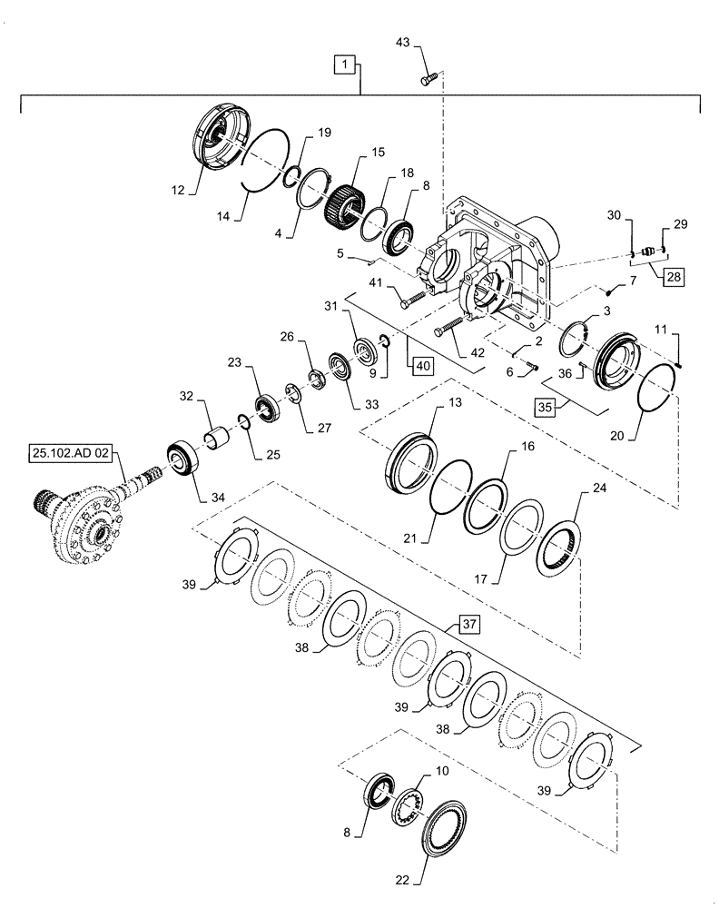 Схема запчастей Case IH MAGNUM 180 - (25.102.AC[02]) - VAR - 429327 - PINION ASSY, WITH DIFFERENTIAL - CL 4 (25) - FRONT AXLE SYSTEM