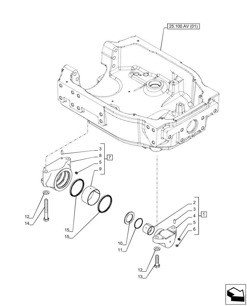 Схема запчастей Case IH PUMA 165 CVT - (25.100.AV[04]) - VAR - 391156 - FRONT AXLE SUPPORT, TRUNNION (25) - FRONT AXLE SYSTEM