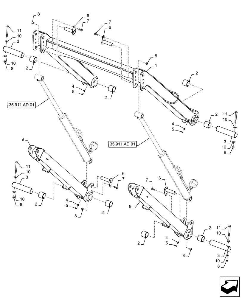 Схема запчастей Case IH PATRIOT 3340 - (39.130.AA[01]) - BOOM HEIGHT, PARALLEL LINKAGE, 90/100 BOOM (39) - FRAMES AND BALLASTING