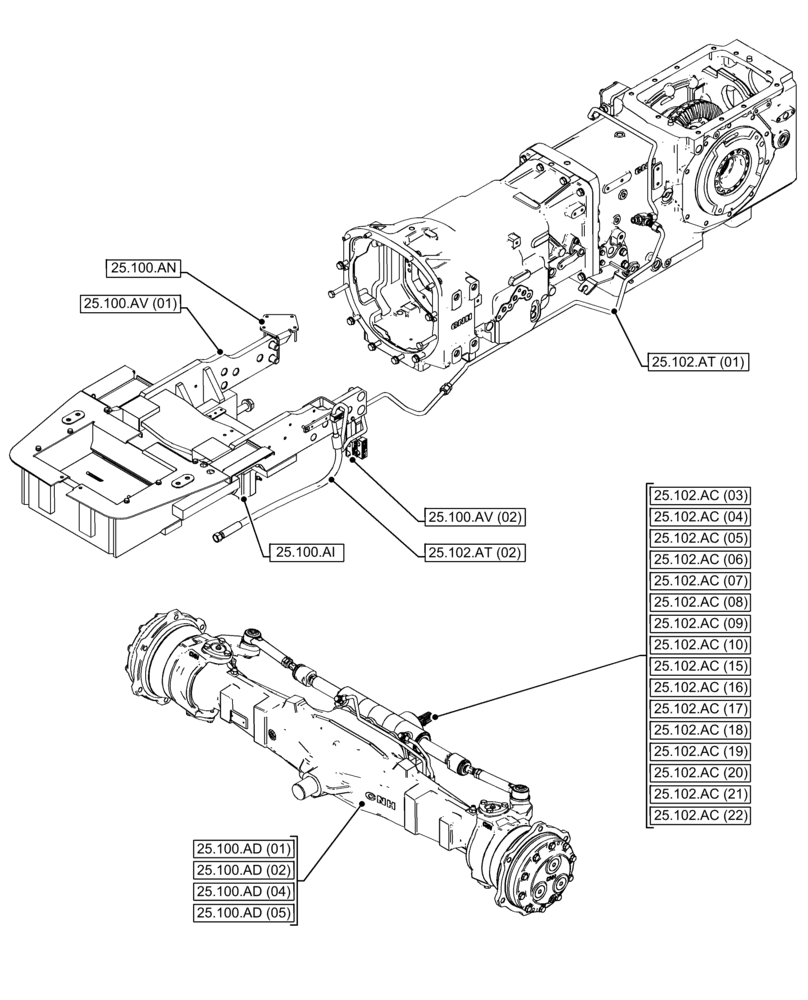 Схема запчастей Case IH FARMALL 85C - (25.000.00[02]) - SECTION INDEX - FRONT MECHANICAL DRIVE (25) - FRONT AXLE SYSTEM