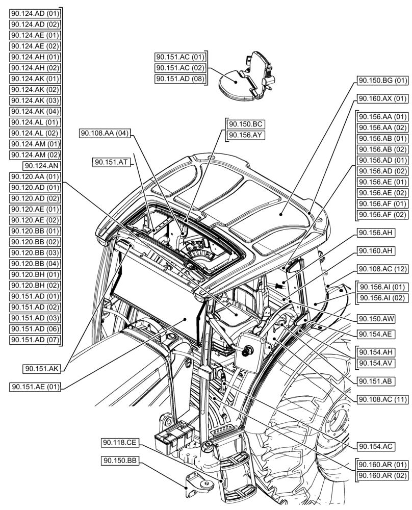 Схема запчастей Case IH FARMALL 115C - (90.000.00[03]) - SECTION INDEX - PLATFORM, CAB, BODYWORK AND DECALS (90) - PLATFORM, CAB, BODYWORK AND DECALS