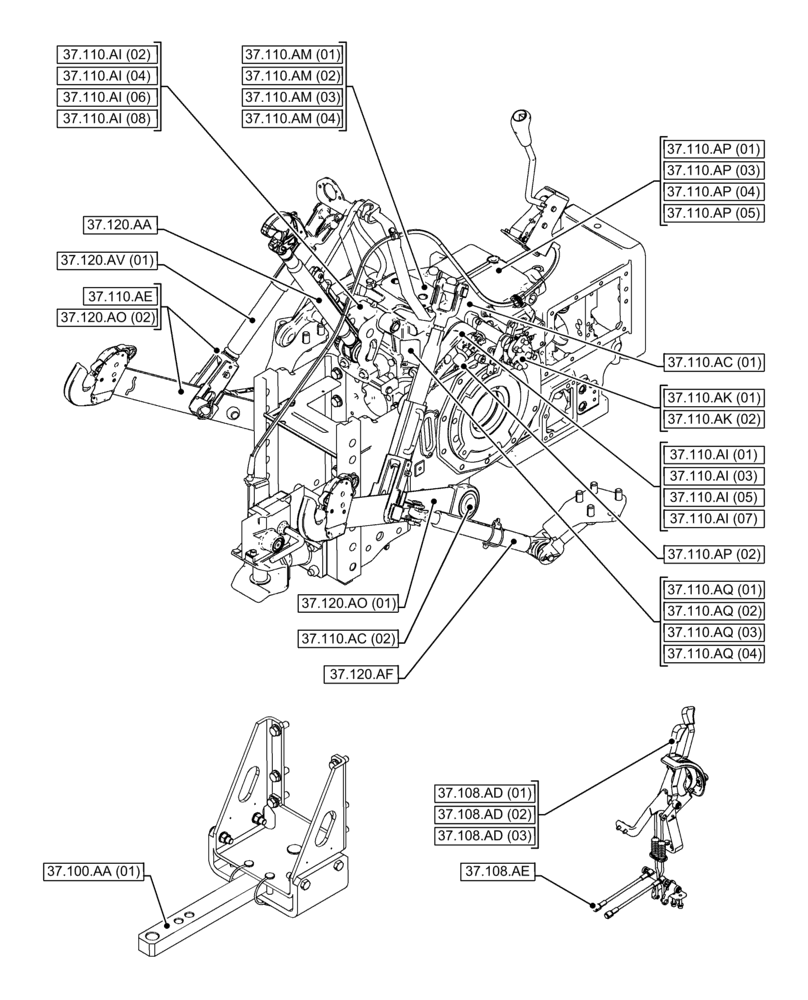 Схема запчастей Case IH FARMALL 85C - (37.000.00) - SECTION INDEX - HITCHES, DRAWBARS AND IMPLEMENT COUPLING (37) - HITCHES, DRAWBARS & IMPLEMENT COUPLINGS