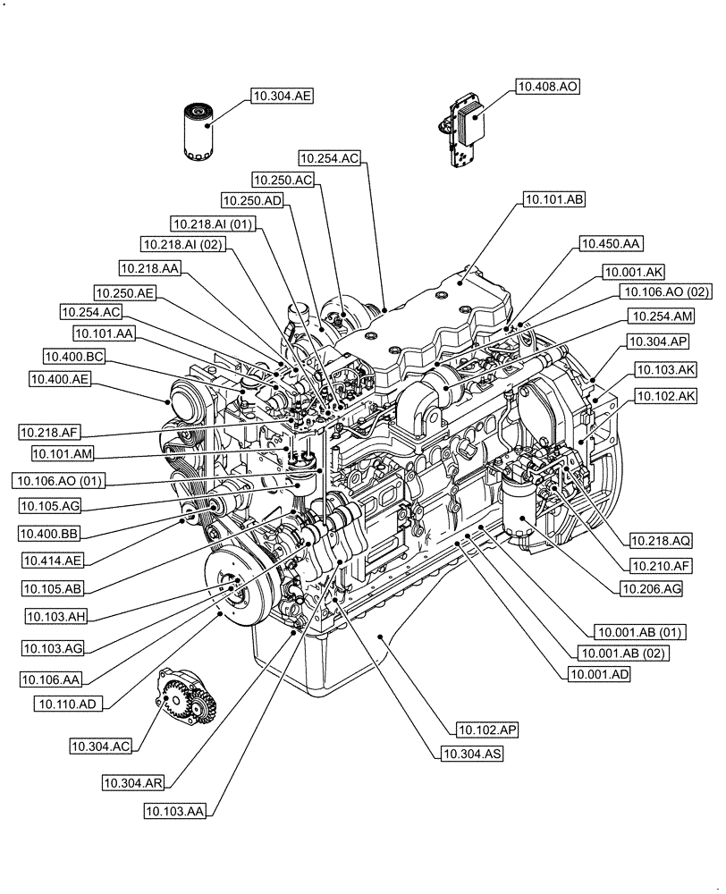 Схема запчастей Case IH F4HFA613K E003 - (10.000.00) - SECTION INDEX - ENGINE (10) - ENGINE