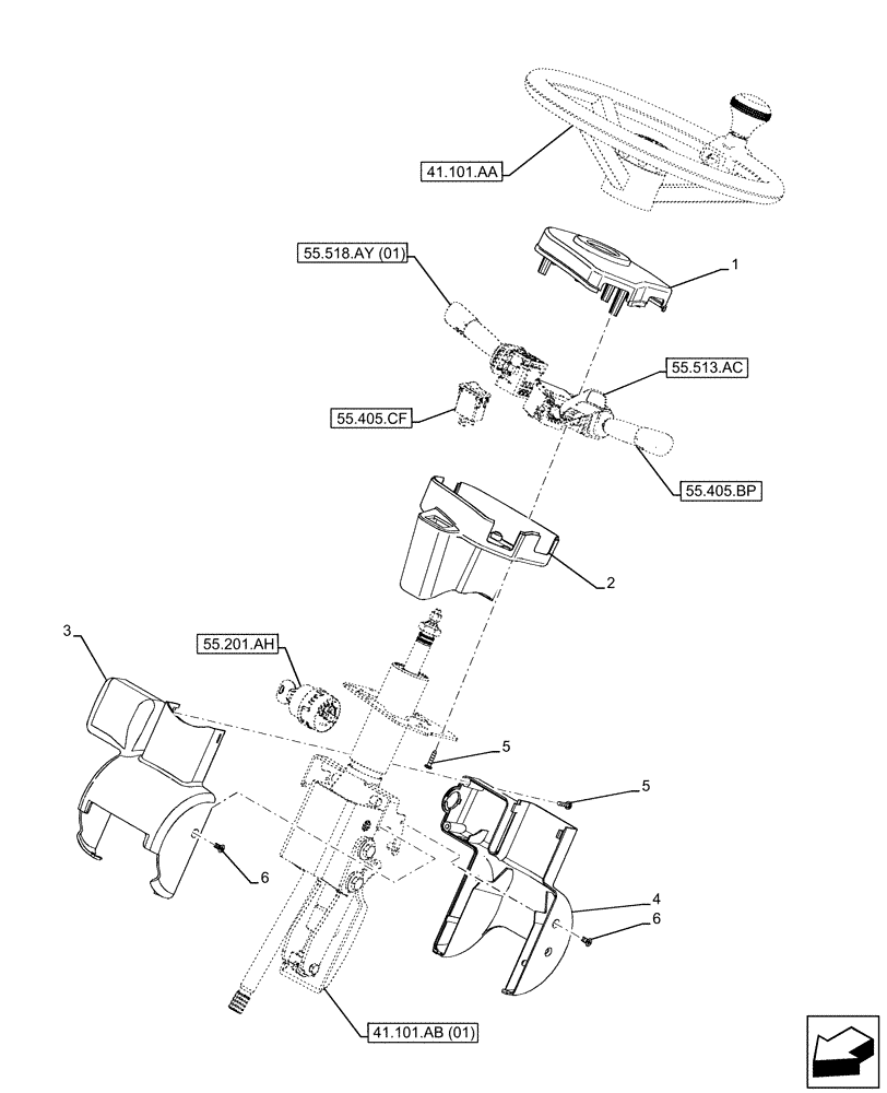 Схема запчастей Case IH FARMLIFT 935 - (41.101.AB[02]) - STEERING COLUMN, COVER (41) - STEERING
