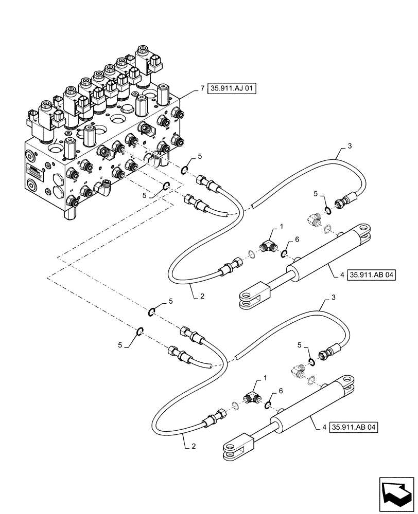 Схема запчастей Case IH PATRIOT 3240 - (35.911.AH[02]) - OUTER BOOM FOLD HYDRAULIC LINES, 90/100 (35) - HYDRAULIC SYSTEMS
