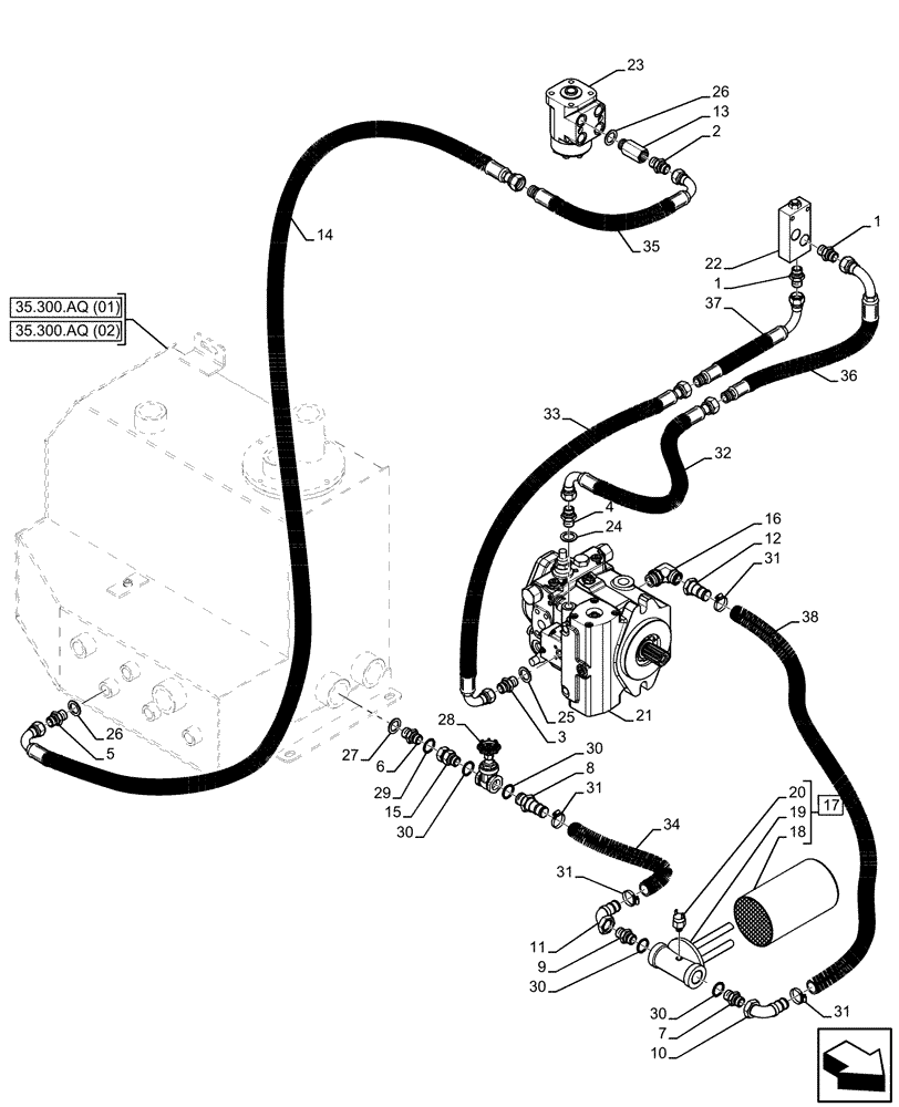 Схема запчастей Case IH FARMLIFT 525 - (35.220.AA) - HYDRAULIC PUMP (35) - HYDRAULIC SYSTEMS