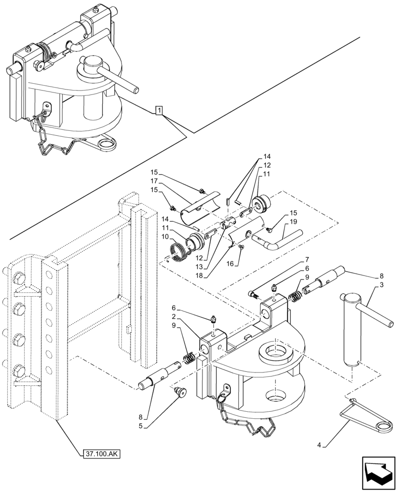 Схема запчастей Case IH FARMLIFT 735 - (37.100.AF[03]) - VAR - 749341, 749402 - TRAILER HITCH (37) - HITCHES, DRAWBARS & IMPLEMENT COUPLINGS