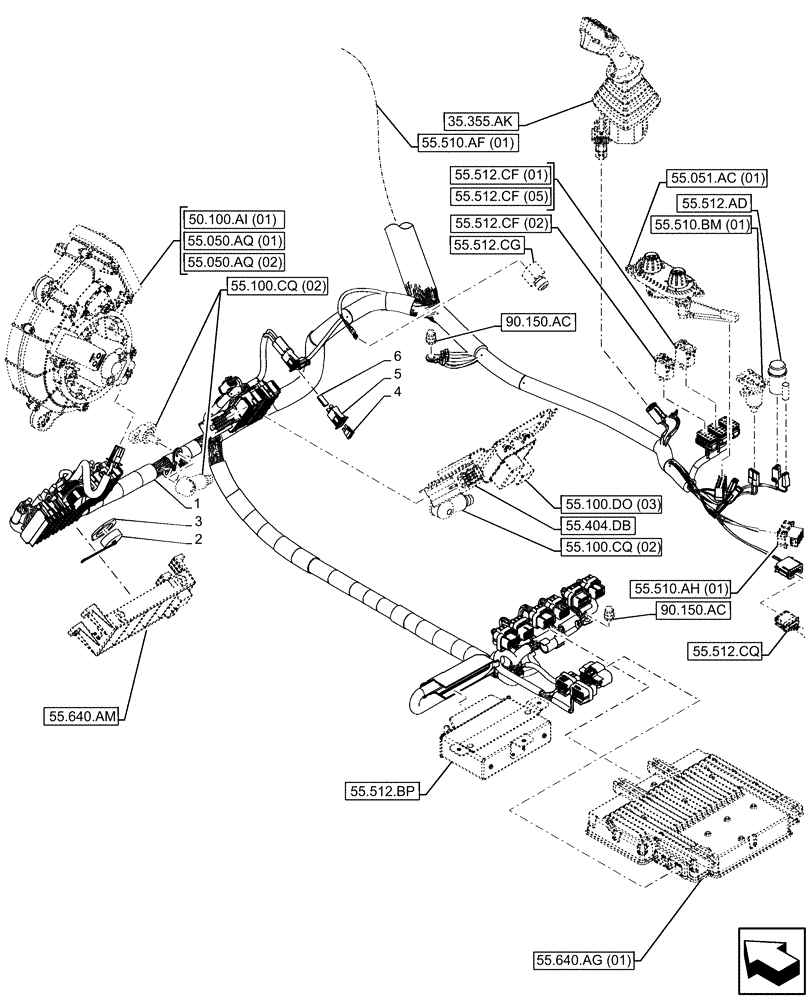 Схема запчастей Case IH FARMLIFT 632 - (55.510.AF[02]) - CAB MAIN WIRE HARNESS (55) - ELECTRICAL SYSTEMS