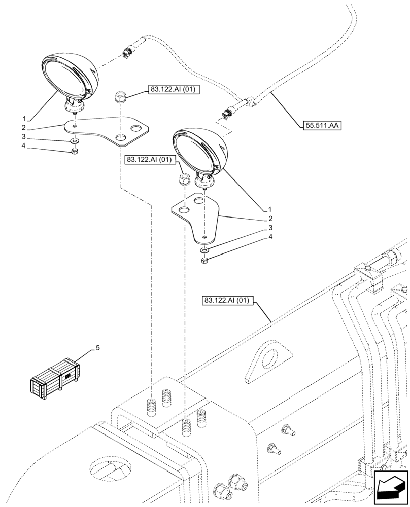Схема запчастей Case IH FARMLIFT 632 - (55.404.BS[03]) - VAR - 749086 - WORKING LIGHT, BOOM (6 - 7M) (55) - ELECTRICAL SYSTEMS