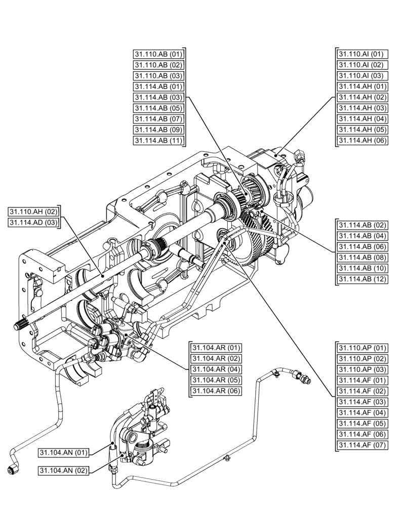 Схема запчастей Case IH FARMALL 85C - (31.000.00[01]) - SECTION INDEX - IMPLEMENT POWER TAKE-OFF (31) - IMPLEMENT POWER TAKE OFF