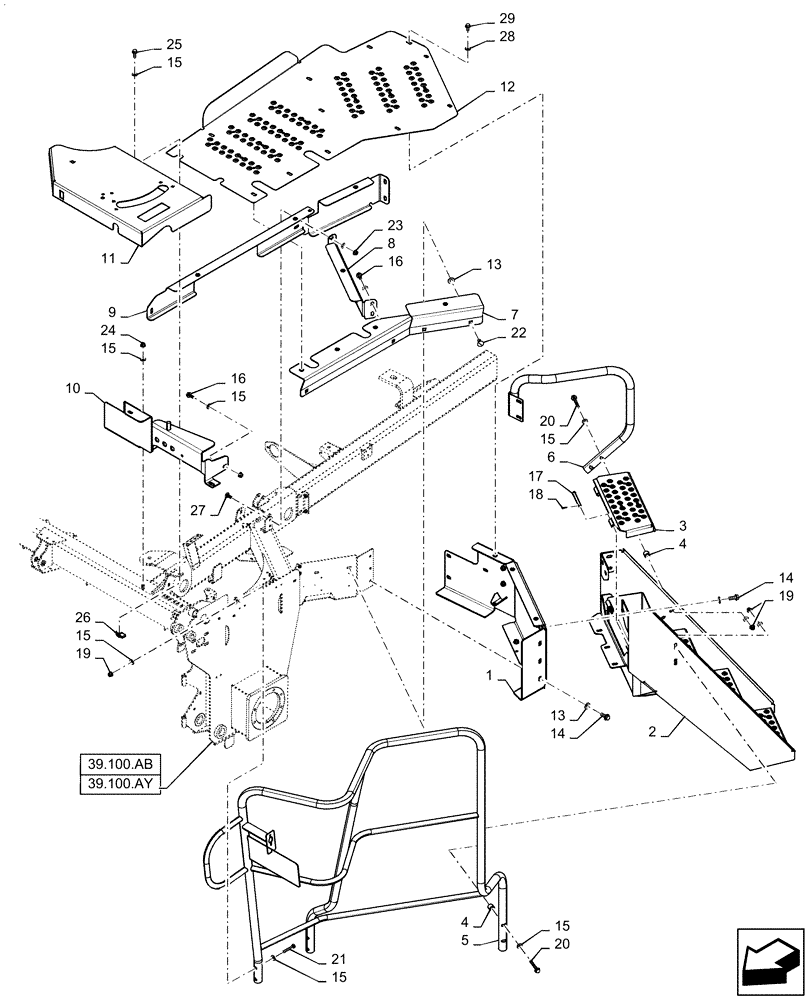 Схема запчастей Case IH WD1204 - (90.118.CB[01]) - PLATFORM - LH (90) - PLATFORM, CAB, BODYWORK AND DECALS