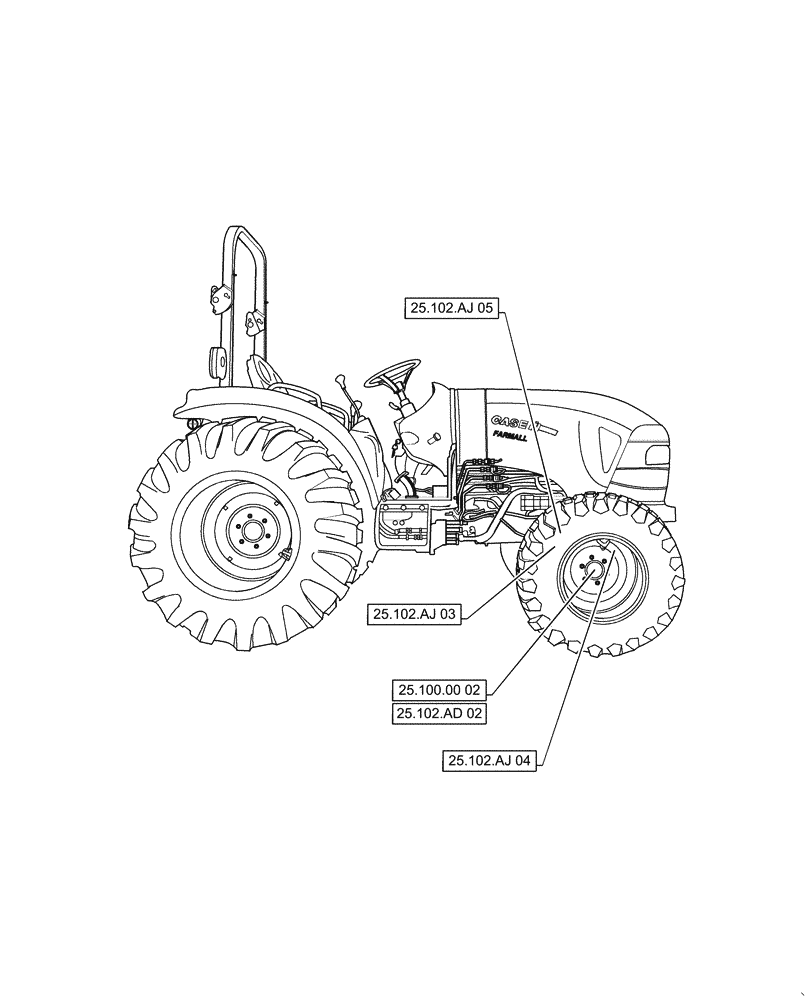 Схема запчастей Case IH FARMALL 50C - (25.000.00[02]) - SECTION INDEX - FRONT AXLE, FARMALL 40C, 50C (25) - FRONT AXLE SYSTEM