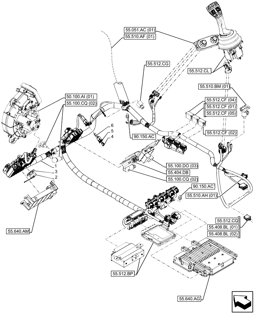 Схема запчастей Case IH FARMLIFT 635 - (55.510.AF[02]) - CAB MAIN WIRE HARNESS (55) - ELECTRICAL SYSTEMS