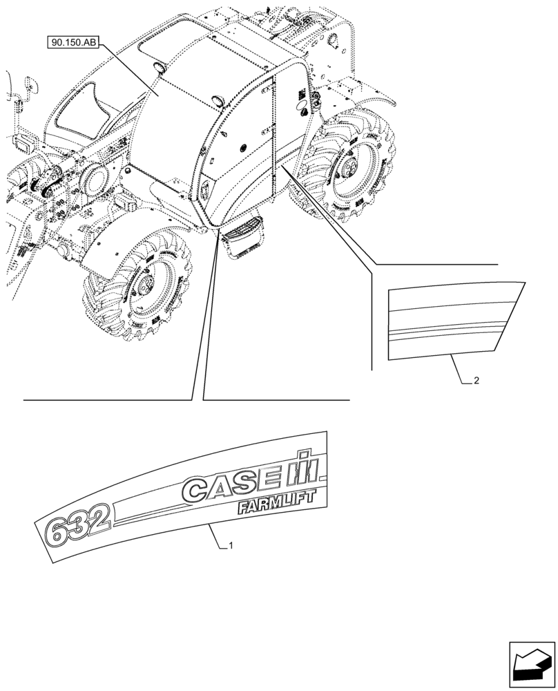 Схема запчастей Case IH FARMLIFT 632 - (90.108.AB[02]) - DECALS, CAB (6M) (90) - PLATFORM, CAB, BODYWORK AND DECALS