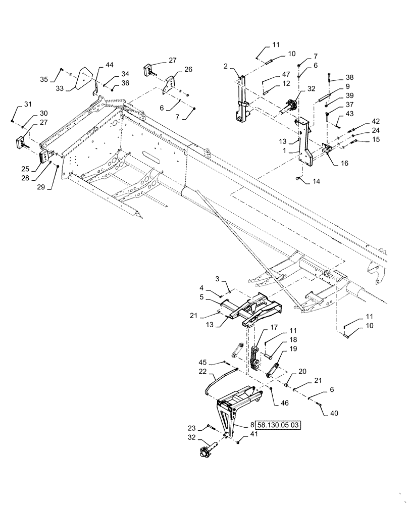 Схема запчастей Case IH 3162 - (58.130.05[02]) - HEADER TRANSPORT, REAR, ASN YDH030001 (58) - ATTACHMENTS/HEADERS
