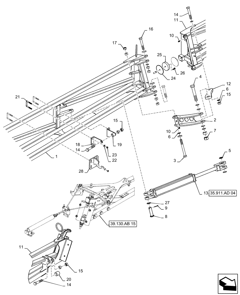 Схема запчастей Case IH PATRIOT 3340 - (39.130.AB[12]) - LH MID AND OUTER BOOM, 120 (39) - FRAMES AND BALLASTING