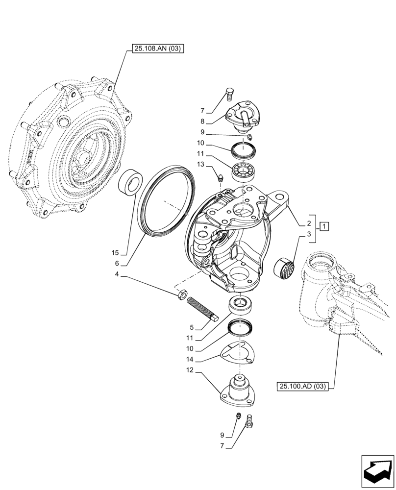 Схема запчастей Case IH PUMA 185 - (25.108.AG[06]) - VAR - 758049 - FRONT AXLE, SUSPENDED W/BRAKES, STEERING KNUCKLE, LH (25) - FRONT AXLE SYSTEM