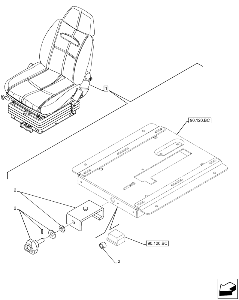 Схема запчастей Case IH FARMLIFT 632 - (90.120.AT) - VAR - 749372 - SEAT, MECHANICAL SUSPENSION, ADJUSTER, CUSHION (90) - PLATFORM, CAB, BODYWORK AND DECALS
