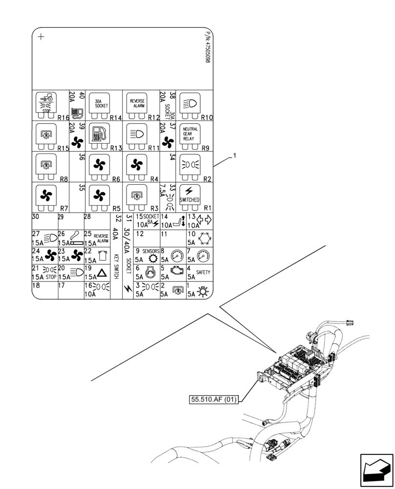 Схема запчастей Case IH FARMALL 85C - (90.108.AA[09]) - VAR - 335754, 390754 - DECALS, WIRE HARNESS, FUSE BOX, CAB (90) - PLATFORM, CAB, BODYWORK AND DECALS