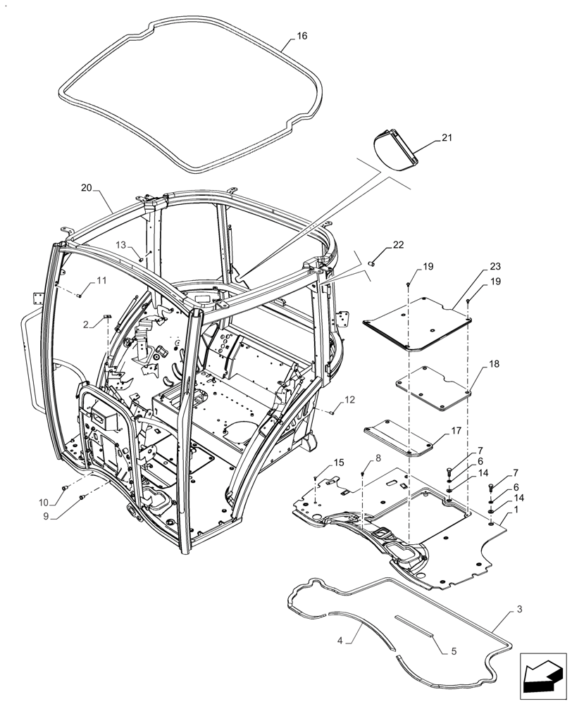 Схема запчастей Case IH FARMALL 120A - (90.150.AC[01]) - VAR - 391610 - CAB FRAME (90) - PLATFORM, CAB, BODYWORK AND DECALS