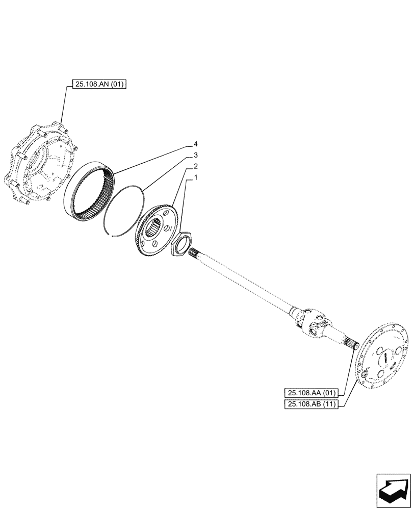 Схема запчастей Case IH PUMA 185 - (25.108.AC[01]) - VAR - 391157 - 4WD FRONT AXLE, FINAL DRIVE (25) - FRONT AXLE SYSTEM