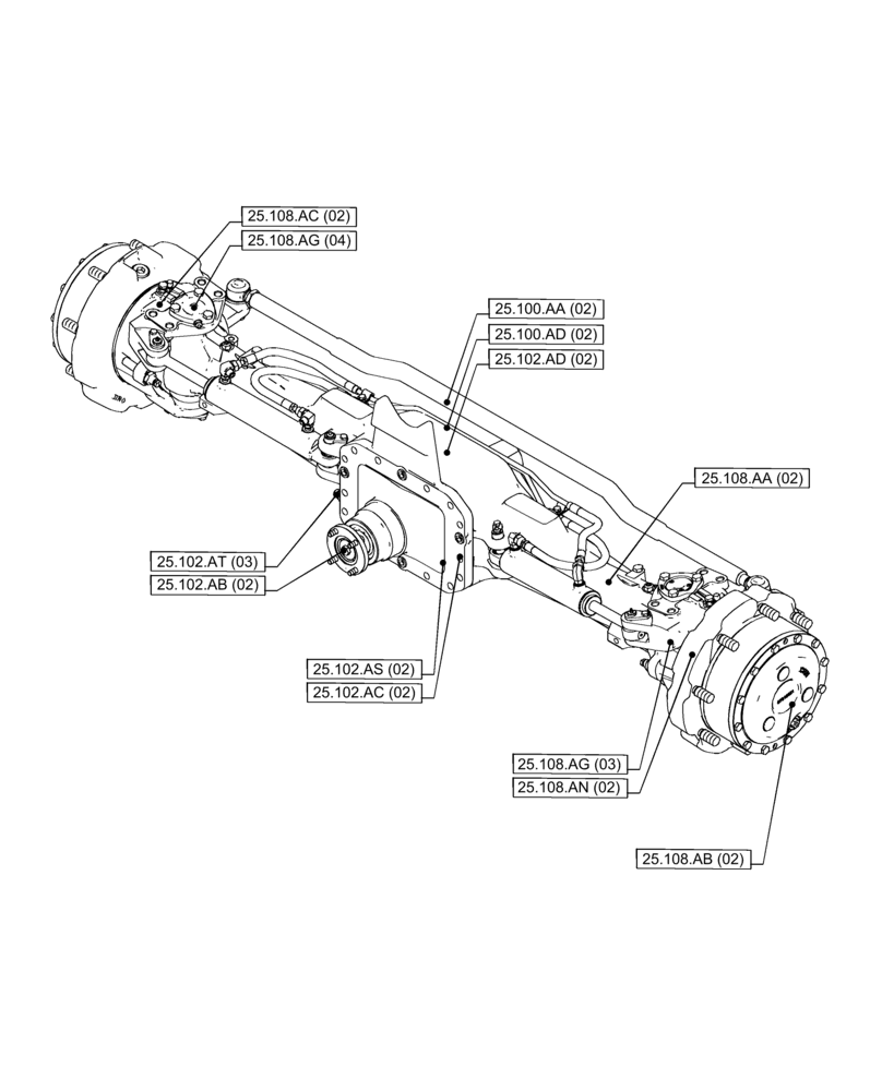 Схема запчастей Case IH PUMA 240 CVT - (25.000.00[02]) - SECTION INDEX - FRONT AXLE SYSTEM (25) - FRONT AXLE SYSTEM