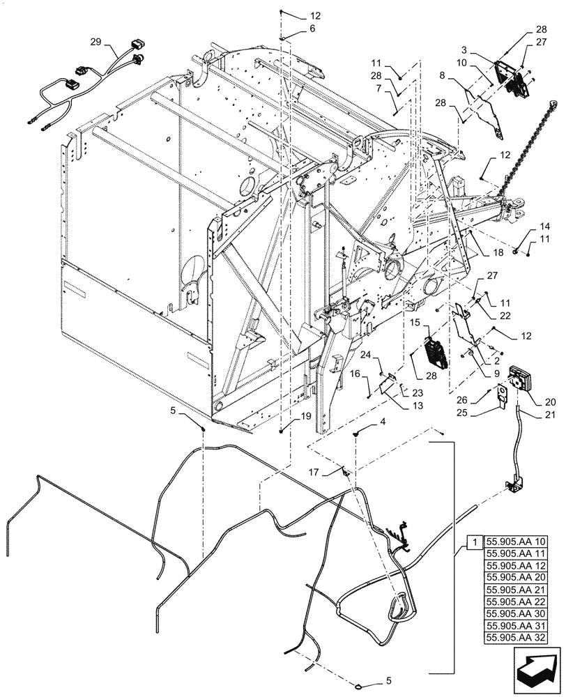 Схема запчастей Case IH RB455 - (55.905.AA[01]) - VAR - 726967, 726969 - ISOBUS, ELECTRIC SYSTEM CONTROL, RH (55) - ELECTRICAL SYSTEMS