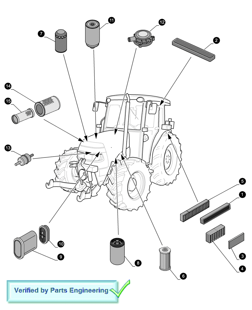 Схема запчастей Case IH FARMALL 85C - (0.05.4[01]) - MAINTENANCE PARTS - FILTERS (00) - GENERAL