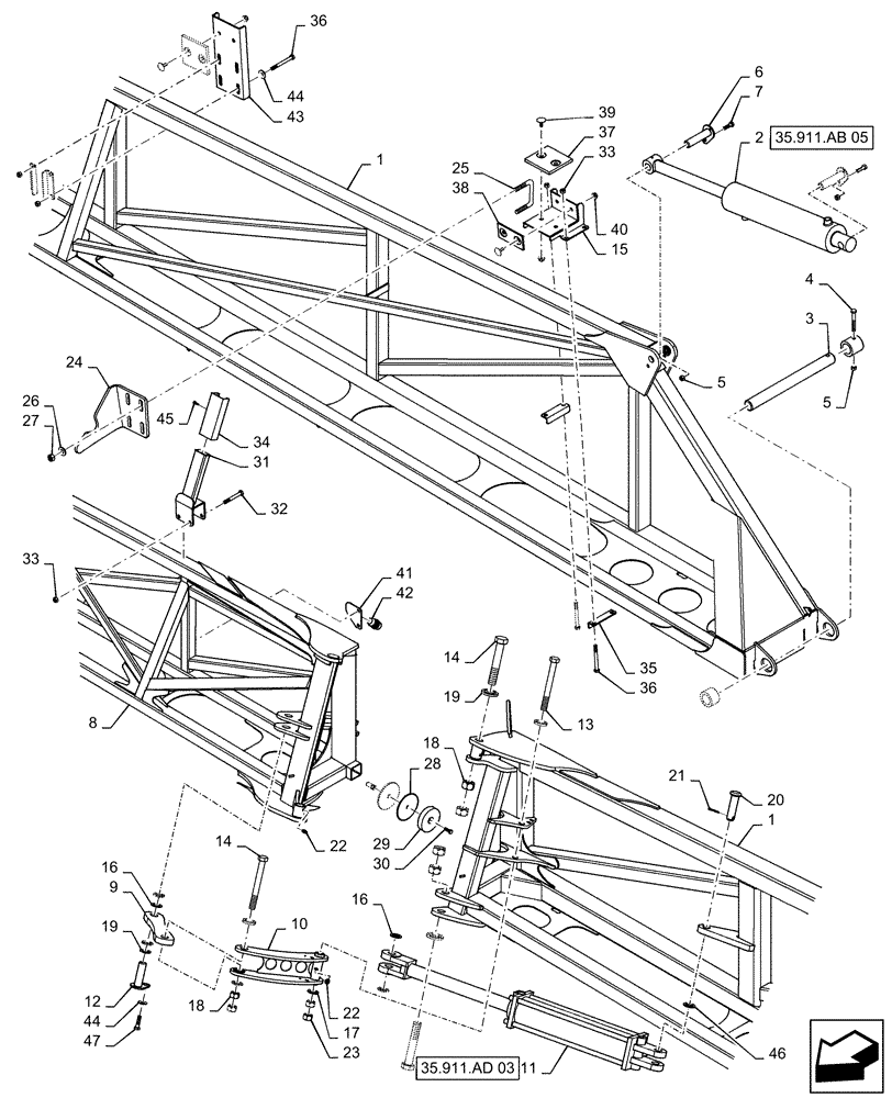 Схема запчастей Case IH PATRIOT 3340 - (39.130.AB[13]) - RH INNER AND MID BOOM,120 BOOM (39) - FRAMES AND BALLASTING