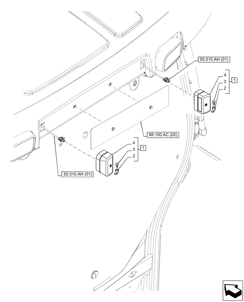 Схема запчастей Case IH PUMA 150 - (55.404.BA[02]) - LICENSE PLATE LIGHT (55) - ELECTRICAL SYSTEMS