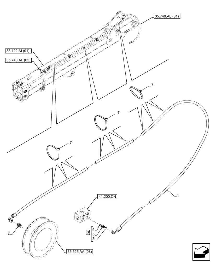 Схема запчастей Case IH FARMLIFT 935 - (35.525.AA[01]) - VAR - 749294 - AUXILIARY HYDRAULIC, RETURN LINE, REAR (9M) (35) - HYDRAULIC SYSTEMS