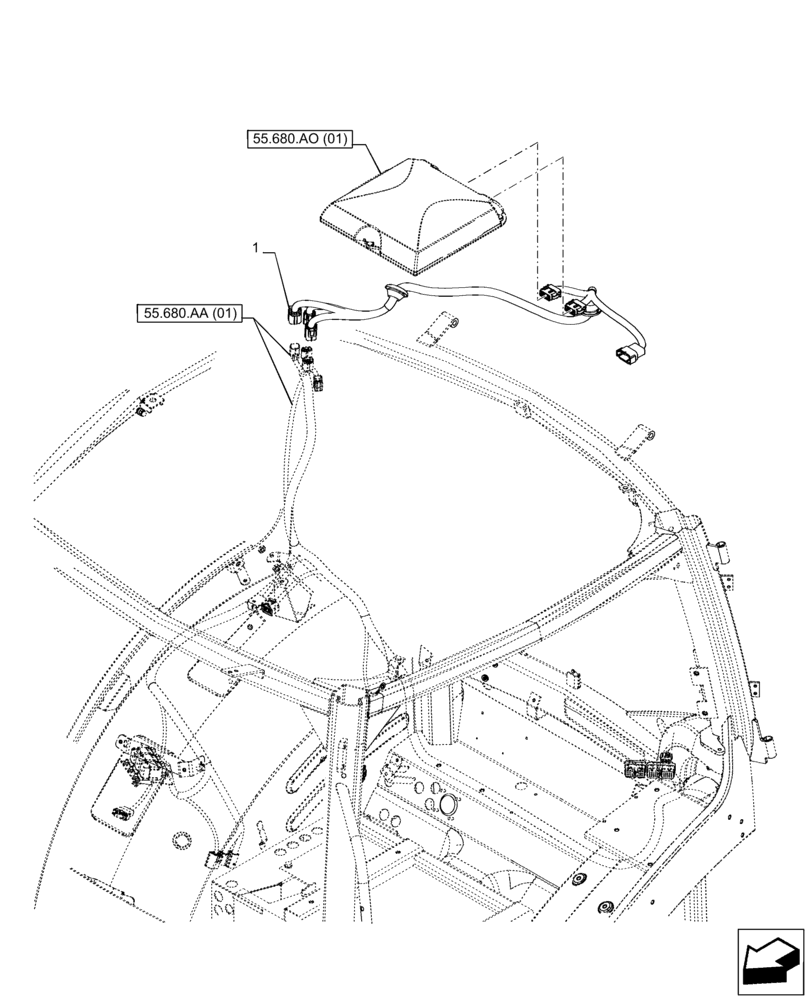Схема запчастей Case IH PUMA 150 CVT - (55.680.AA[04]) - VAR - 758272, 758273 - HARNESS, ROOF, AUTOGUIDANCE SYSTEM (55) - ELECTRICAL SYSTEMS