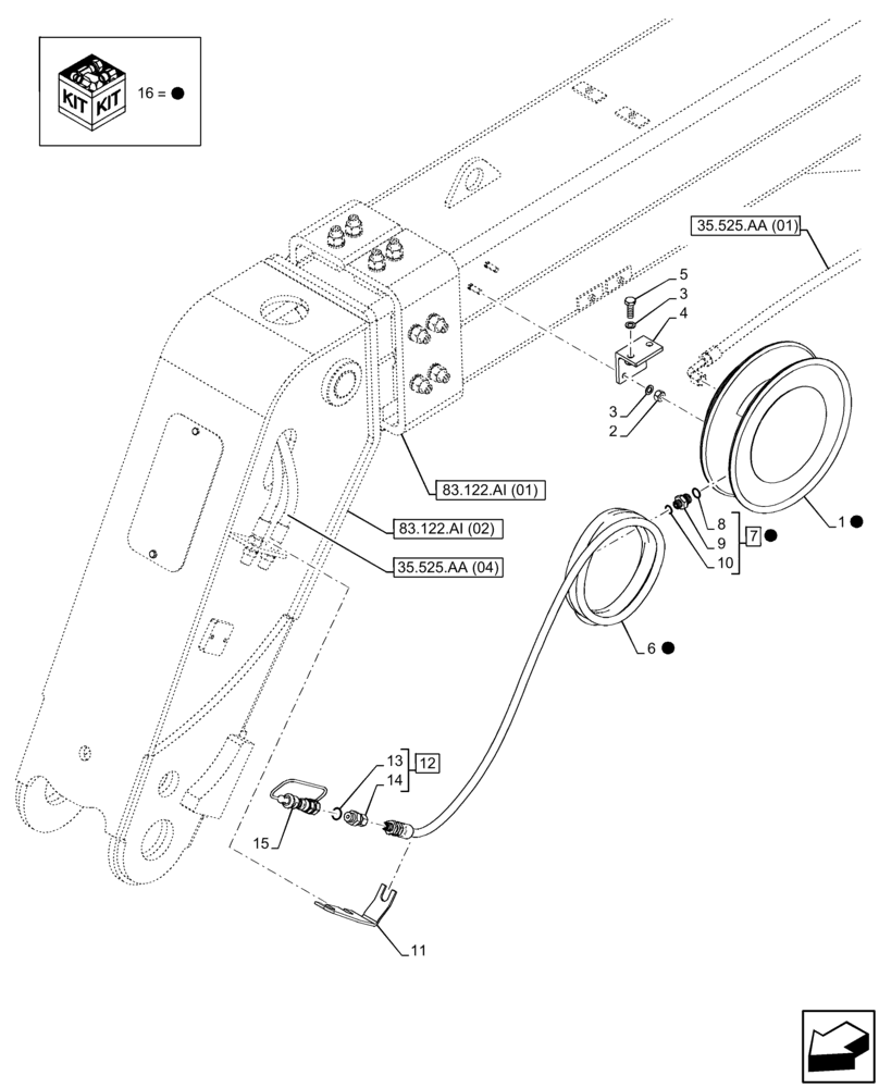 Схема запчастей Case IH FARMLIFT 735 - (35.525.AA[08]) - VAR - 749294 - AUXILIARY HYDRAULIC, RETURN LINE, FRONT (6 - 7M) - END DATE 25-FEB-2015 (35) - HYDRAULIC SYSTEMS
