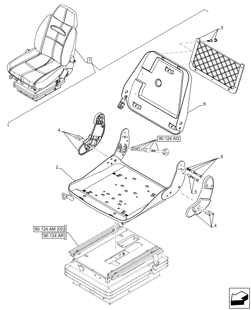 Схема запчастей Case IH FARMLIFT 632 - (90.124.AM[01]) - VAR - 749252 - SEAT, AIR SUSPENSION, FRAME, UPPER (90) - PLATFORM, CAB, BODYWORK AND DECALS