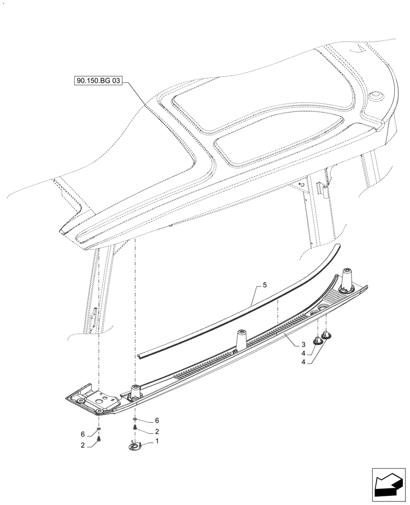Схема запчастей Case IH FARMALL 120A - (90.150.BG[01]) - VAR - 391126 - ROOF (90) - PLATFORM, CAB, BODYWORK AND DECALS