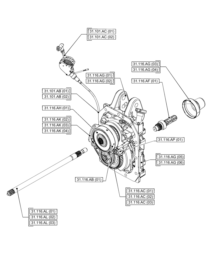 Схема запчастей Case IH PUMA 165 - (00.000.31[01]) - PICTORIAL INDEX - IMPLEMENT POWER TAKE-OFF (00) - GENERAL & PICTORIAL INDEX