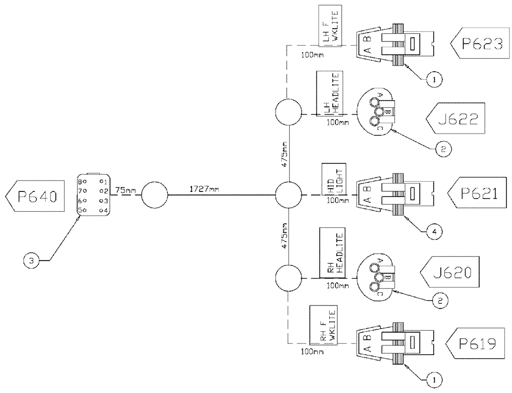 Схема запчастей Case IH TITAN 3520 - (08-014) - HARNESS, HEAD/WORK LIGHT (06) - ELECTRICAL
