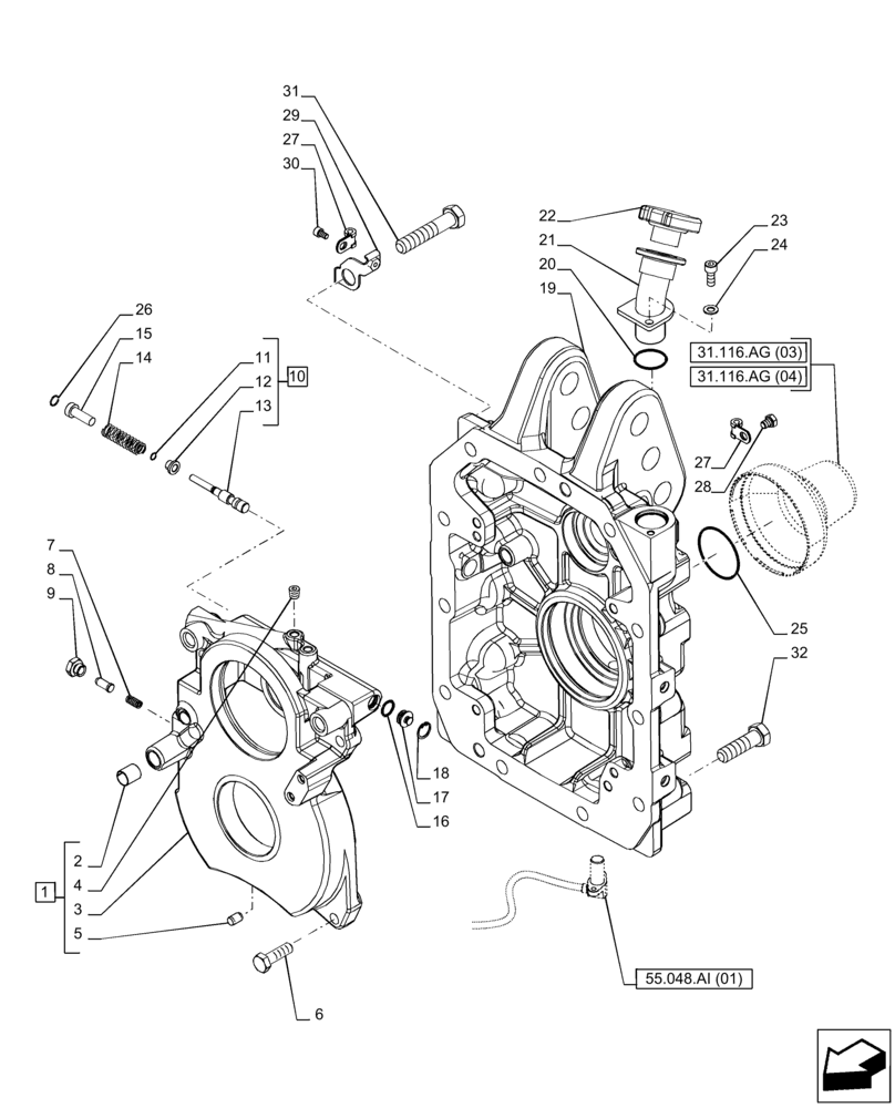 Схема запчастей Case IH PUMA 165 CVT - (31.116.AG[02]) - VAR - 391139, 758024 - PTO, HOUSING (31) - IMPLEMENT POWER TAKE OFF
