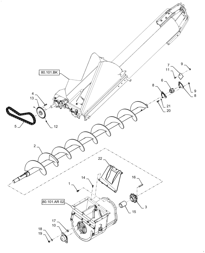 Схема запчастей Case IH 9240 - (80.101.BI) - VAR - 722481, 425241, 425363 - AUGER, GRAIN ELEVATOR, BOTTOM (80) - CROP STORAGE/UNLOADING