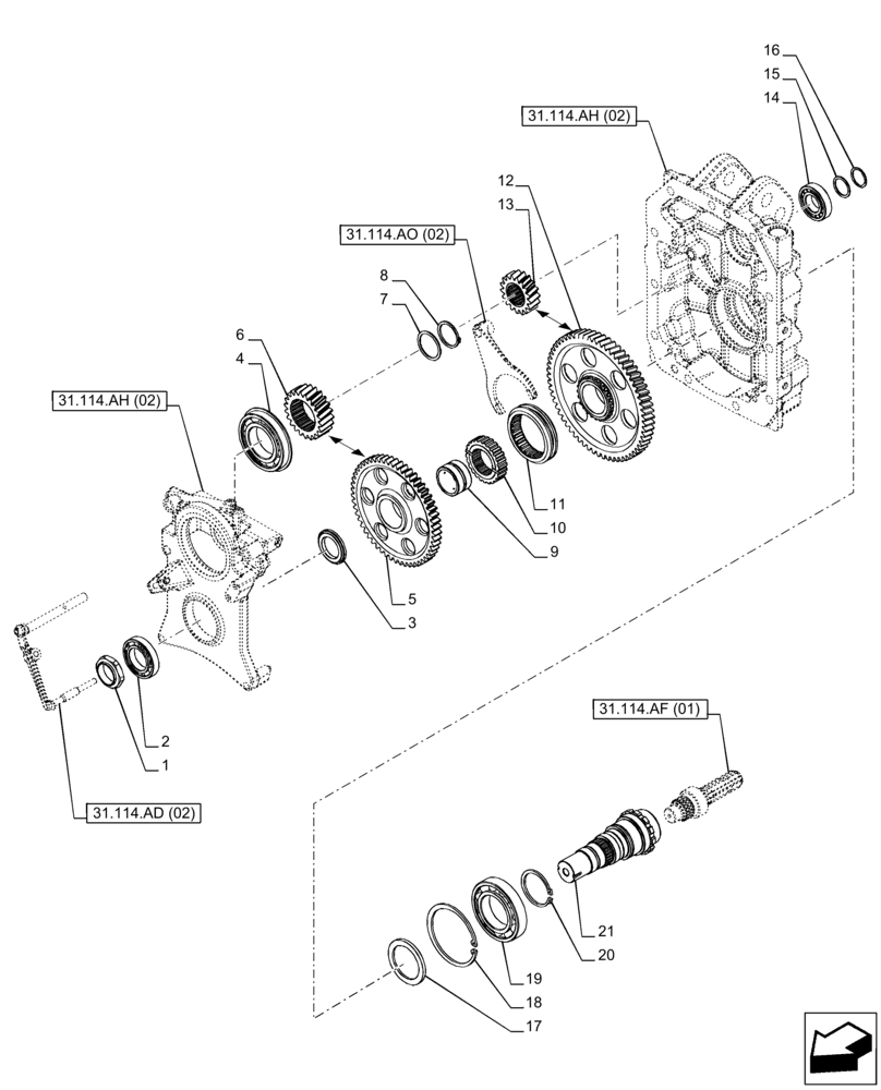 Схема запчастей Case IH PUMA 165 CVT - (31.114.AD[02]) - VAR - 758031 - PTO 540/1000 RPM, DRIVE SHAFT, FRONT (31) - IMPLEMENT POWER TAKE OFF