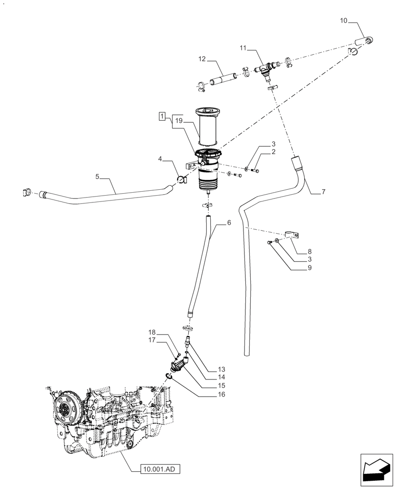 Схема запчастей Case IH FARMALL 110A - (10.001.AB) - VAR - 391265 -ENGINE OIL FILTER, CRANKCASE (10) - ENGINE