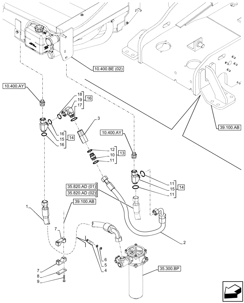 Схема запчастей Case IH FARMLIFT 632 - (35.300.BC) - OIL COOLER LINE (35) - HYDRAULIC SYSTEMS