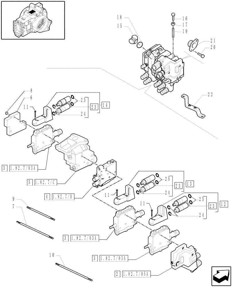 Схема запчастей Case IH PUMA 195 - (1.82.7/05) - (VAR.681) 3 X MECHANICAL BOSCH REMOTES (07) - HYDRAULIC SYSTEM