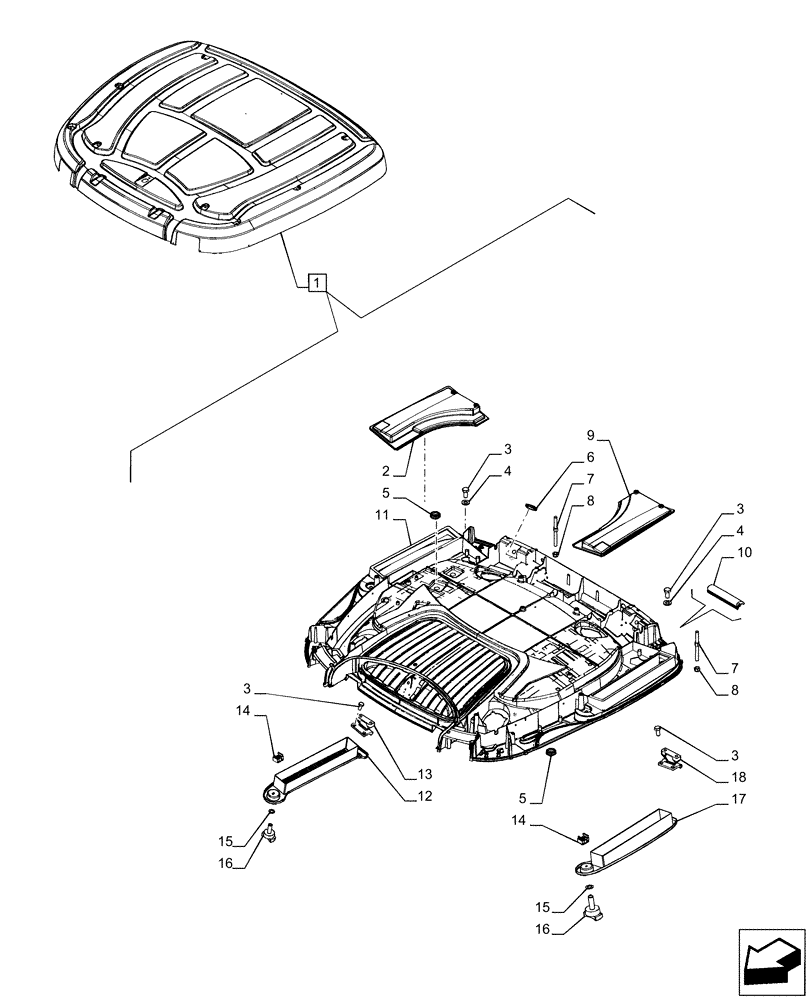 Схема запчастей Case IH PUMA 185 - (90.150.BG[03]) - VAR - 391179, 758140, 758142, 758145 - CAB ROOF, CARRIER, COMPONENTS (ISO MARKET PACKAGE) (90) - PLATFORM, CAB, BODYWORK AND DECALS