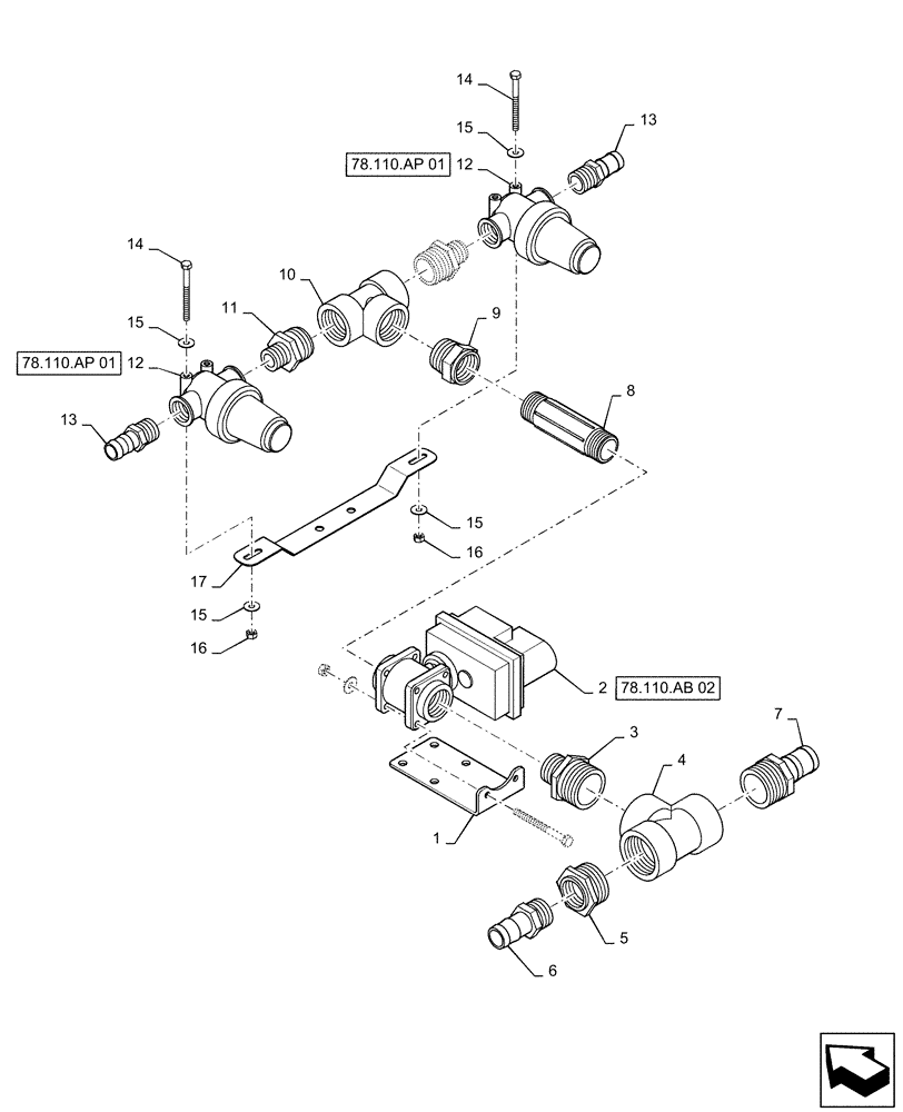 Схема запчастей Case IH PATRIOT 3340 - (78.110.AB[04]) - 90, 5 AND 6 SECTION, SINGLE BOOM VALVE, DUAL STRAINER (78) - SPRAYING