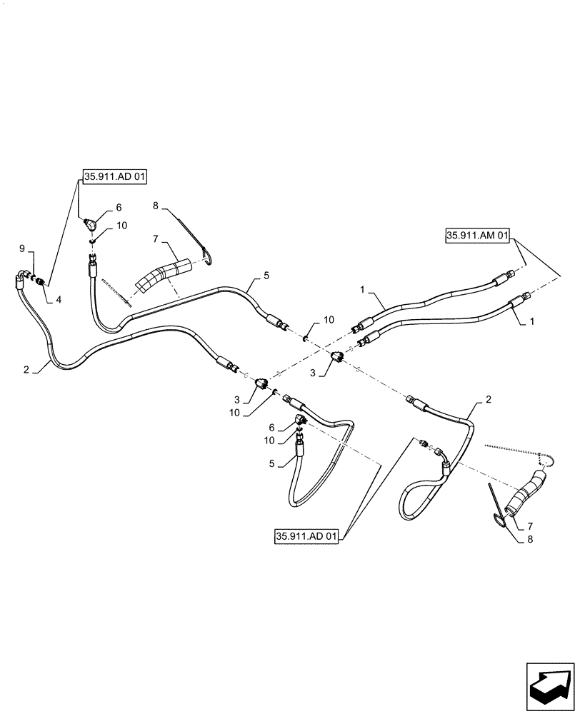 Схема запчастей Case IH PATRIOT 3240 - (35.911.AN[01]) - BOOM HEIGHT LINES (35) - HYDRAULIC SYSTEMS